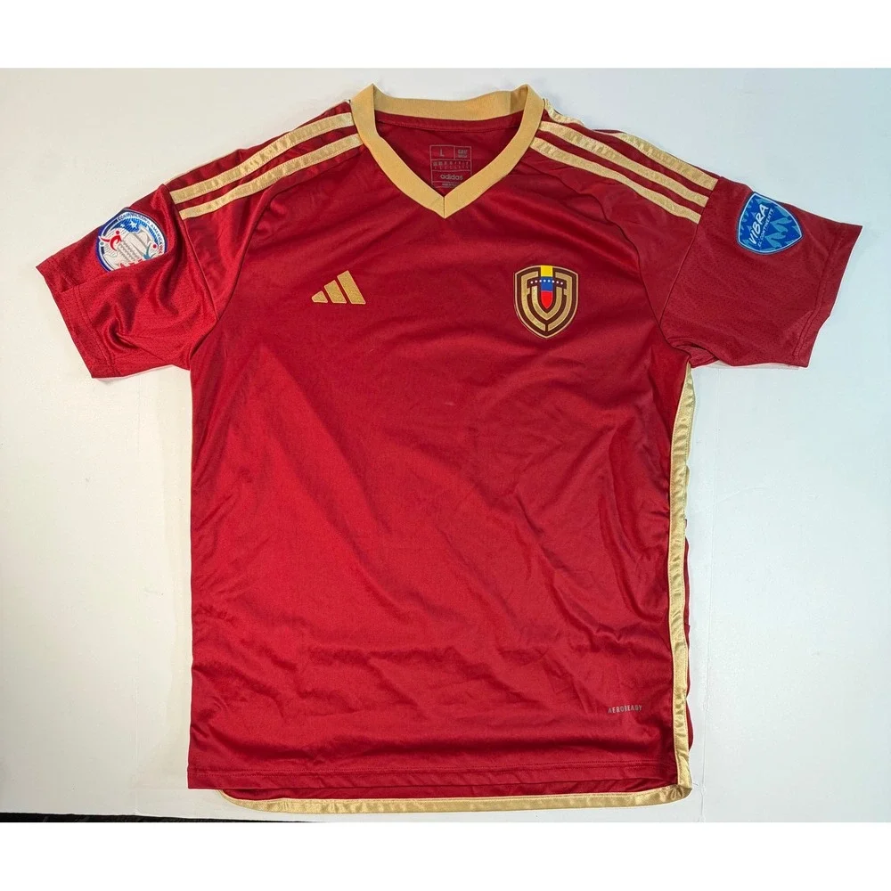 Adidas Venezuela 2024 Home Soccer Jersey Burgundy Gold Slim Fit Mens Large L